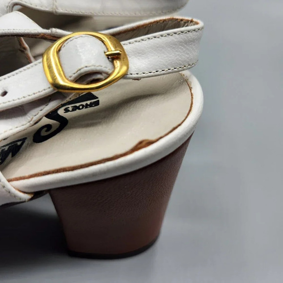 Vintage Platform Heels White  Brown Italy Size 6 - Picture 5 of 13